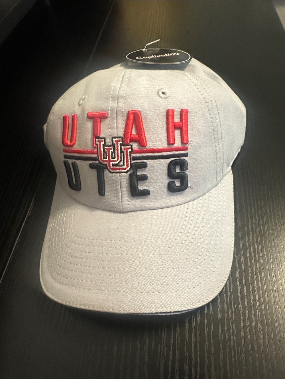 Utah Utes Embroidered Baseball Cap in Light Gray and Red